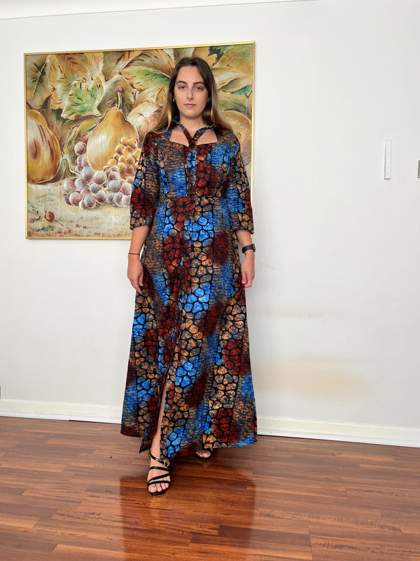 temad collections african print Estelle brown and blue maxi dress
