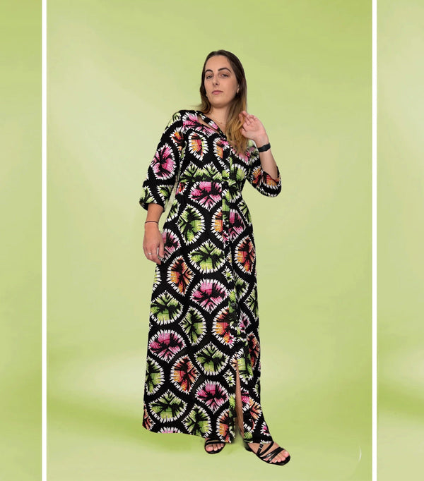temad collections african print Estelle pink and green maxi dress