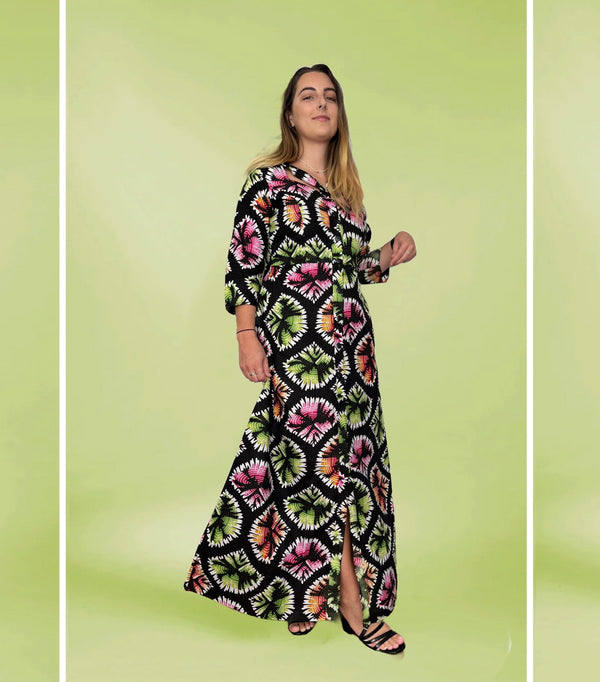temad collections african print Estelle pink and green maxi dress