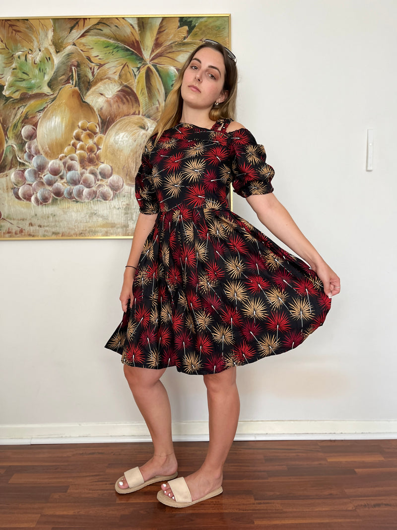 Temad collections african print ankara one shoulder puff sleeves midi dress