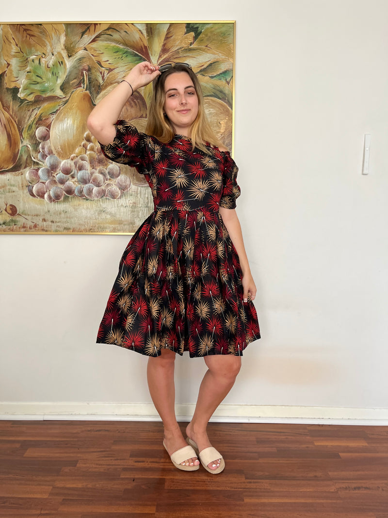 Temad collections african print ankara one shoulder puff sleeves midi dress