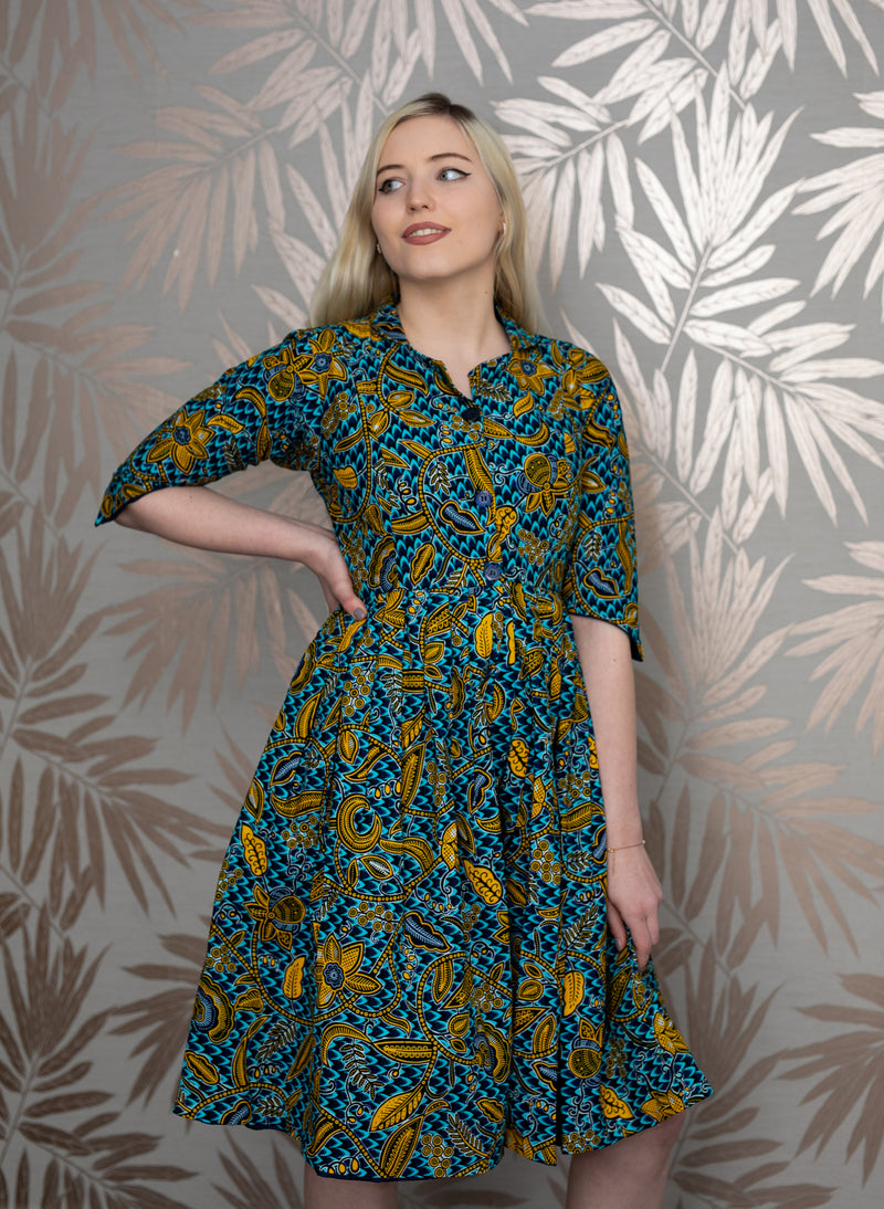 TEMAD Kirstie shirt dress african print ankara midi dress with side pockets and collar