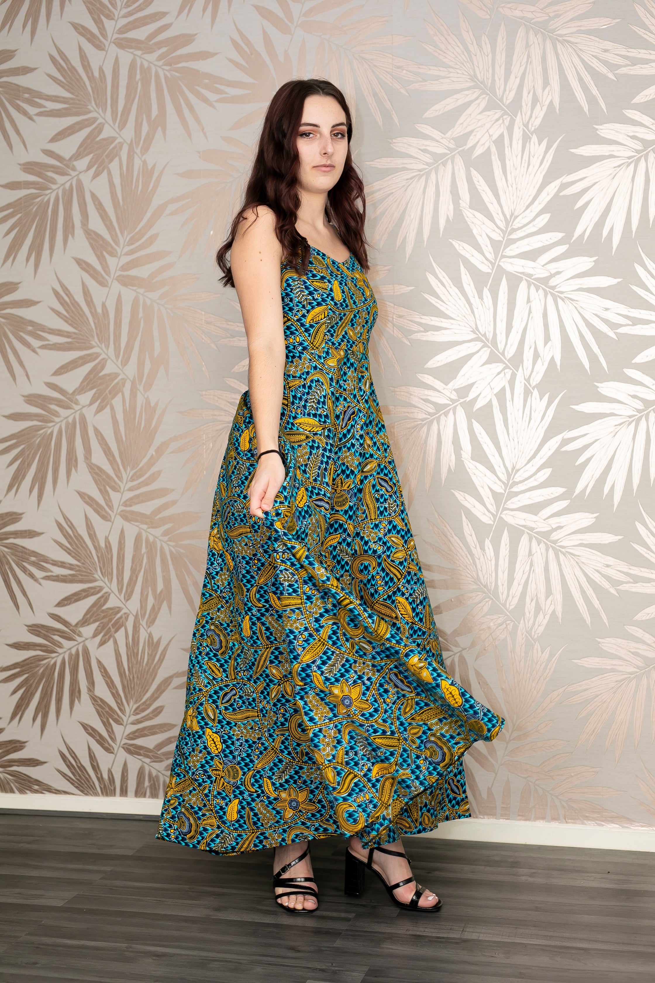 african print ankara maxi dress shop temad collections spaghetti straps flowy dress
