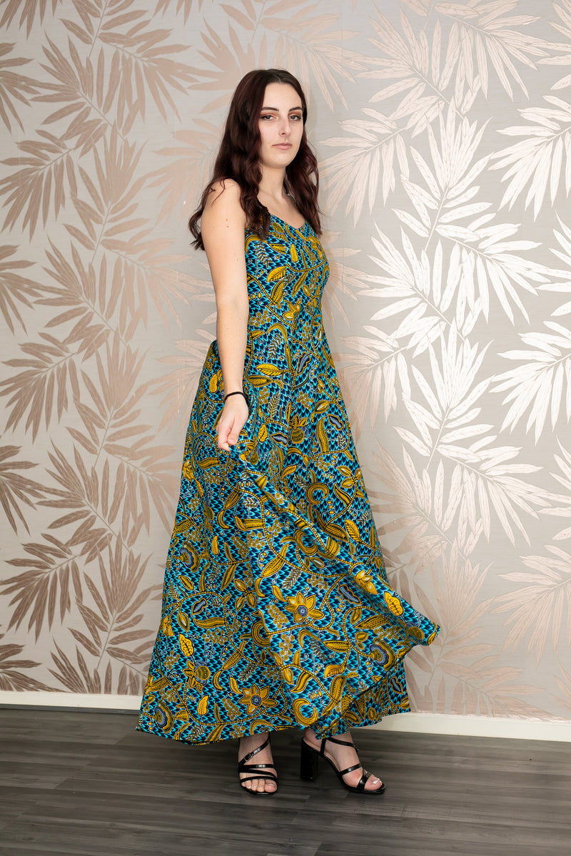 african print ankara maxi dress shop temad collections spaghetti straps flowy dress