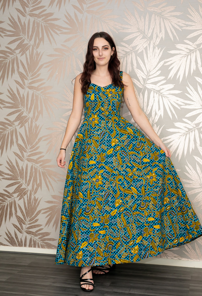 Flora African print maxi dress - Orange petals
