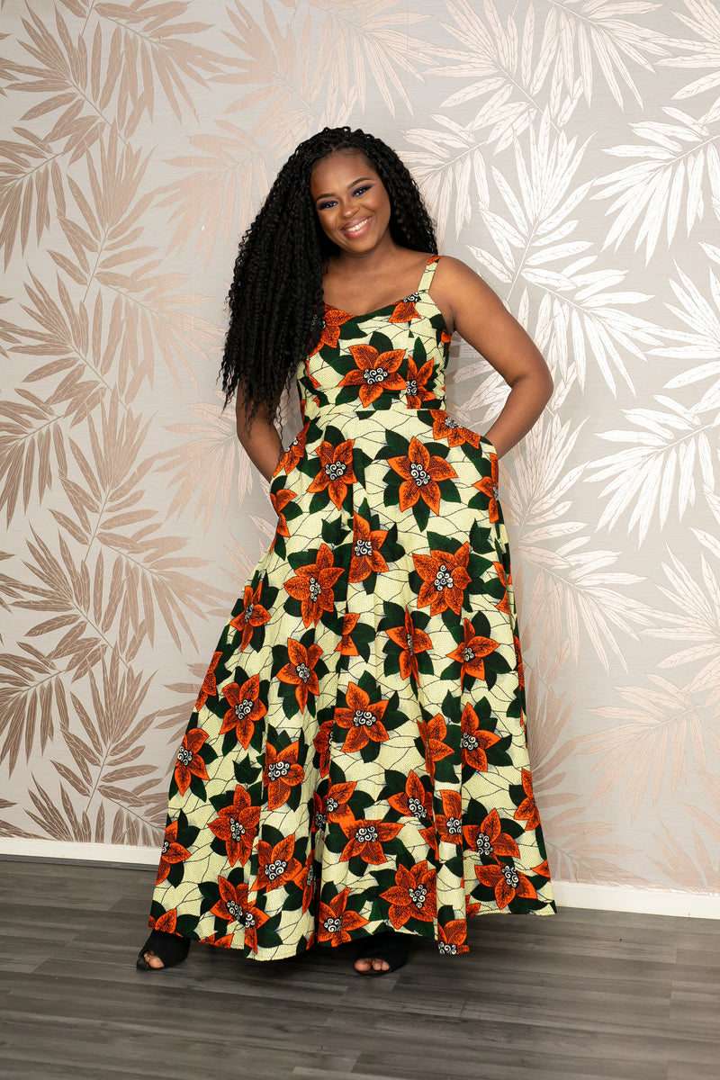african print ankara maxi dress shop temad collections spaghetti straps flowy dress