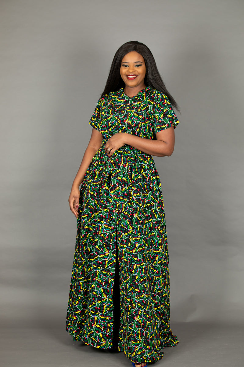 temad collections liquorice maxi front zipper belted dress 