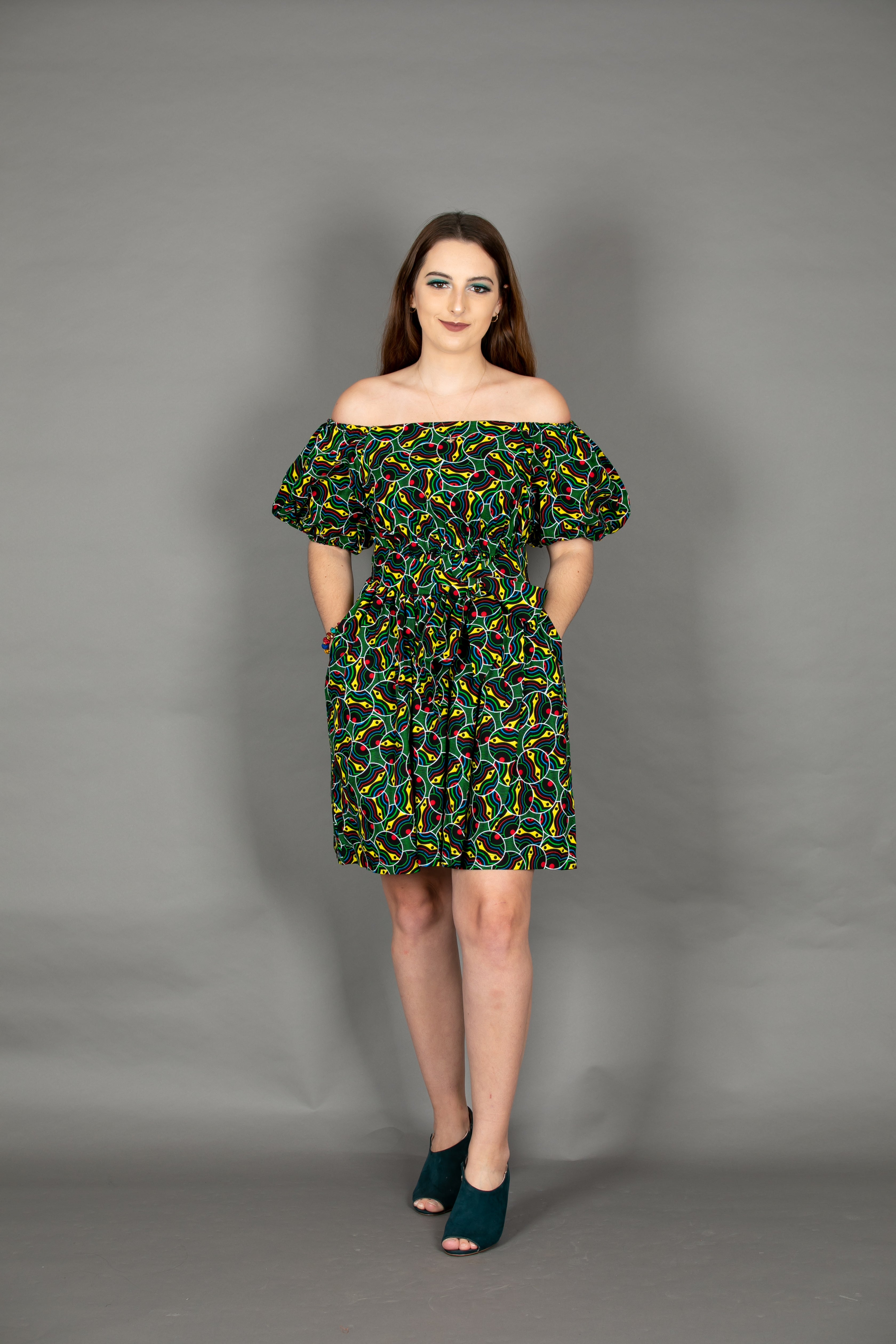 temad collections liquorice african print ankara off shoulder belted short mini dress