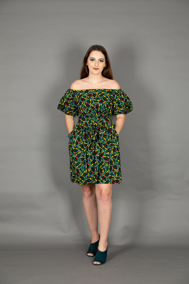 temad collections liquorice african print ankara off shoulder belted short mini dress