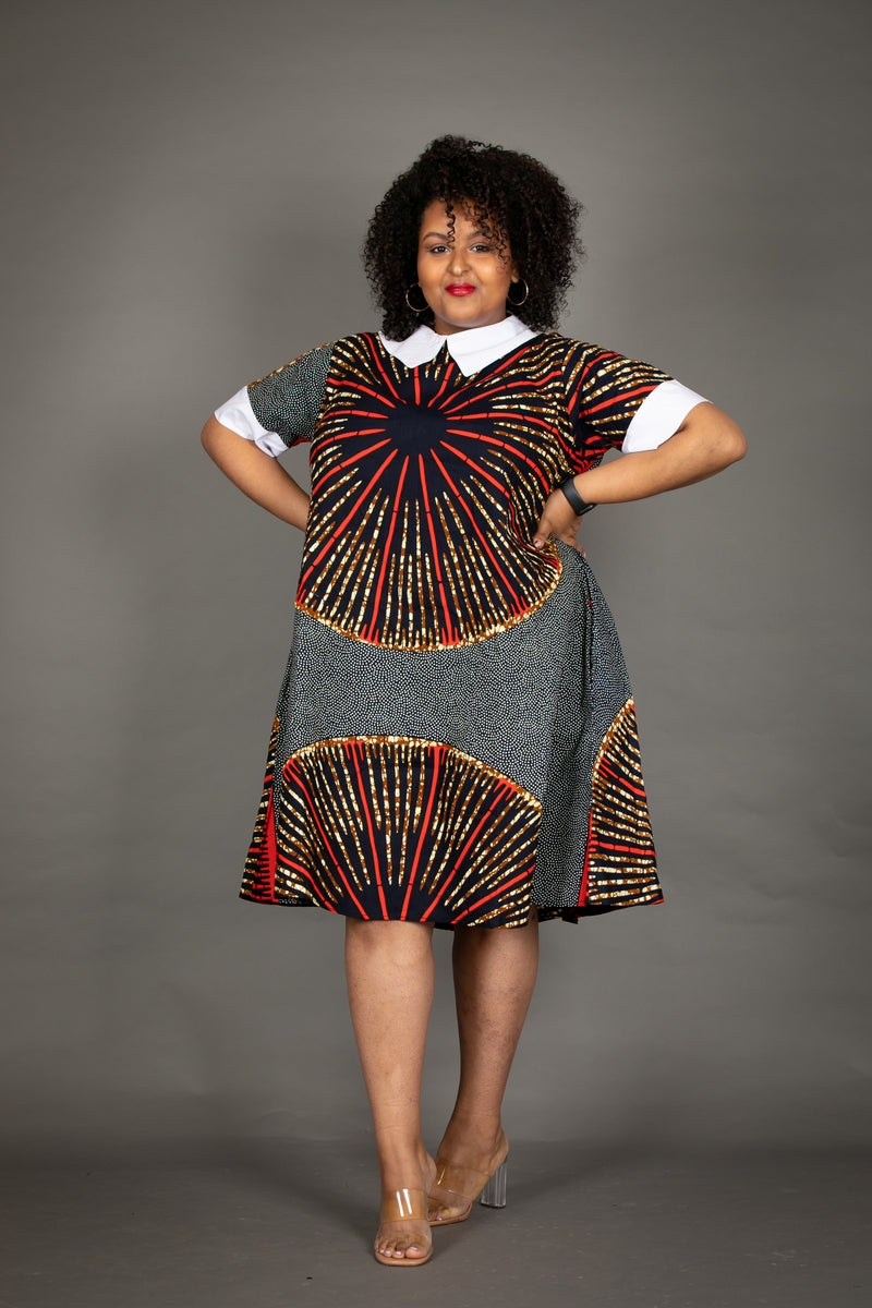temad collections african print ankara Aisha white collar dress