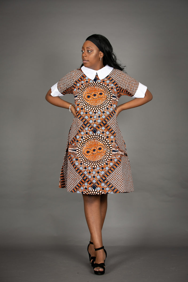 temad collections african print ankara Aisha white collar dress