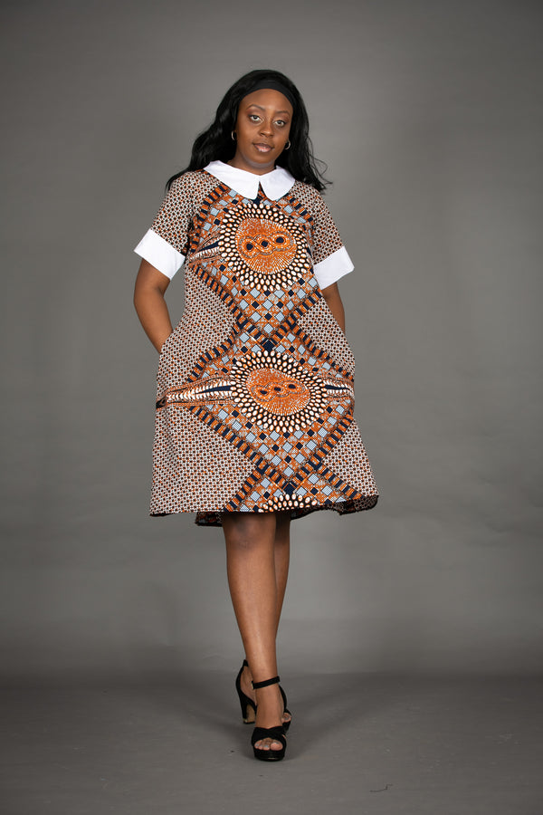 temad collections african print ankara Aisha white collar dress