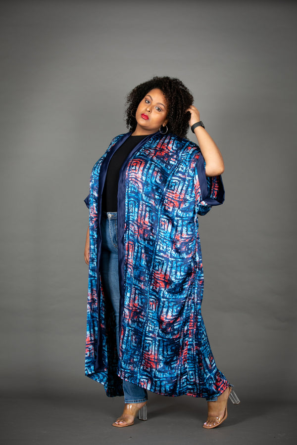 TEMAD Collections adire silk tie dye long kimono jacket coat 