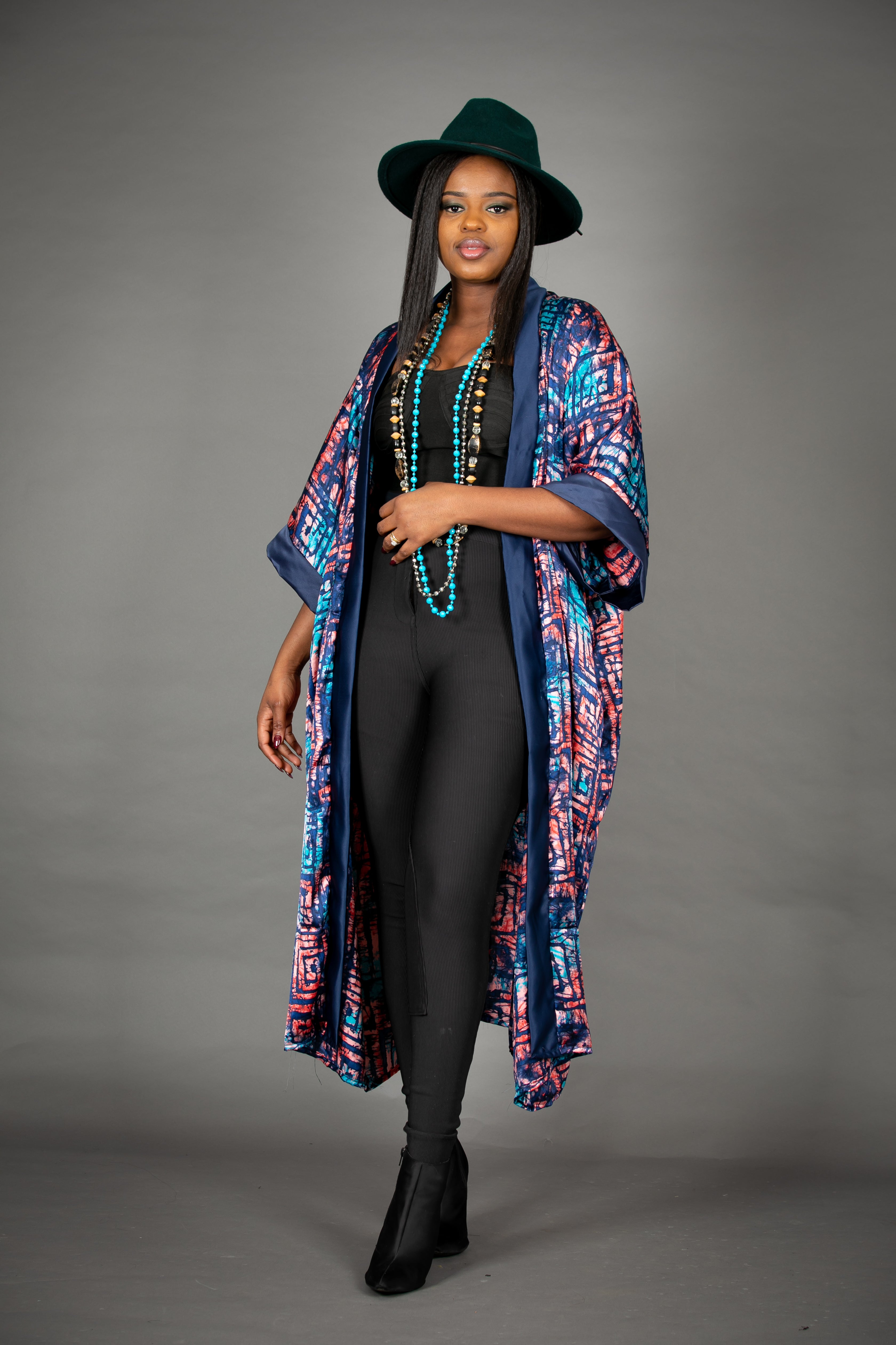TEMAD Collections adire silk tie dye long kimono jacket coat 