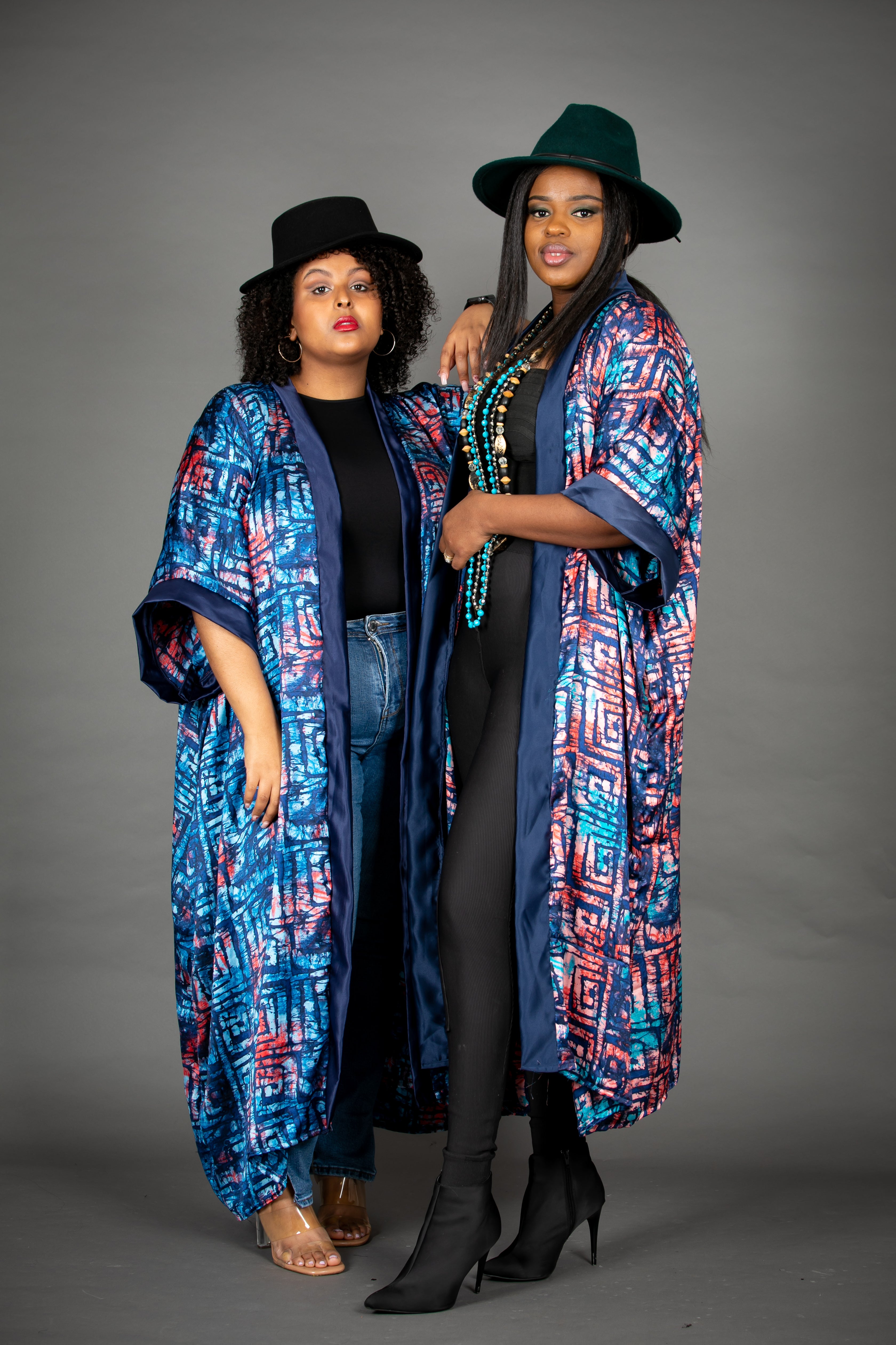 TEMAD Collections adire silk tie dye long kimono jacket coat 