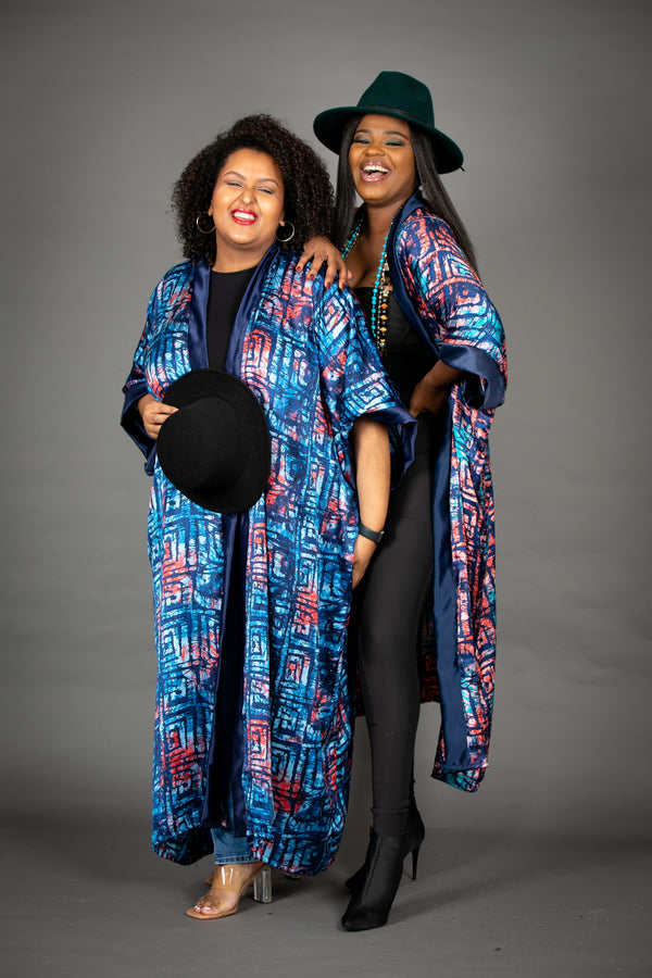 TEMAD Collections adire silk tie dye long kimono jacket coat 