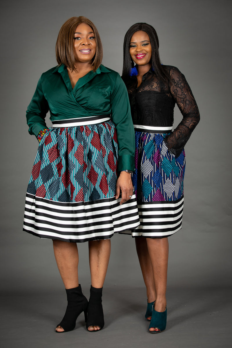 temad collections Kerry african print ankara midi stripy stripes skirt