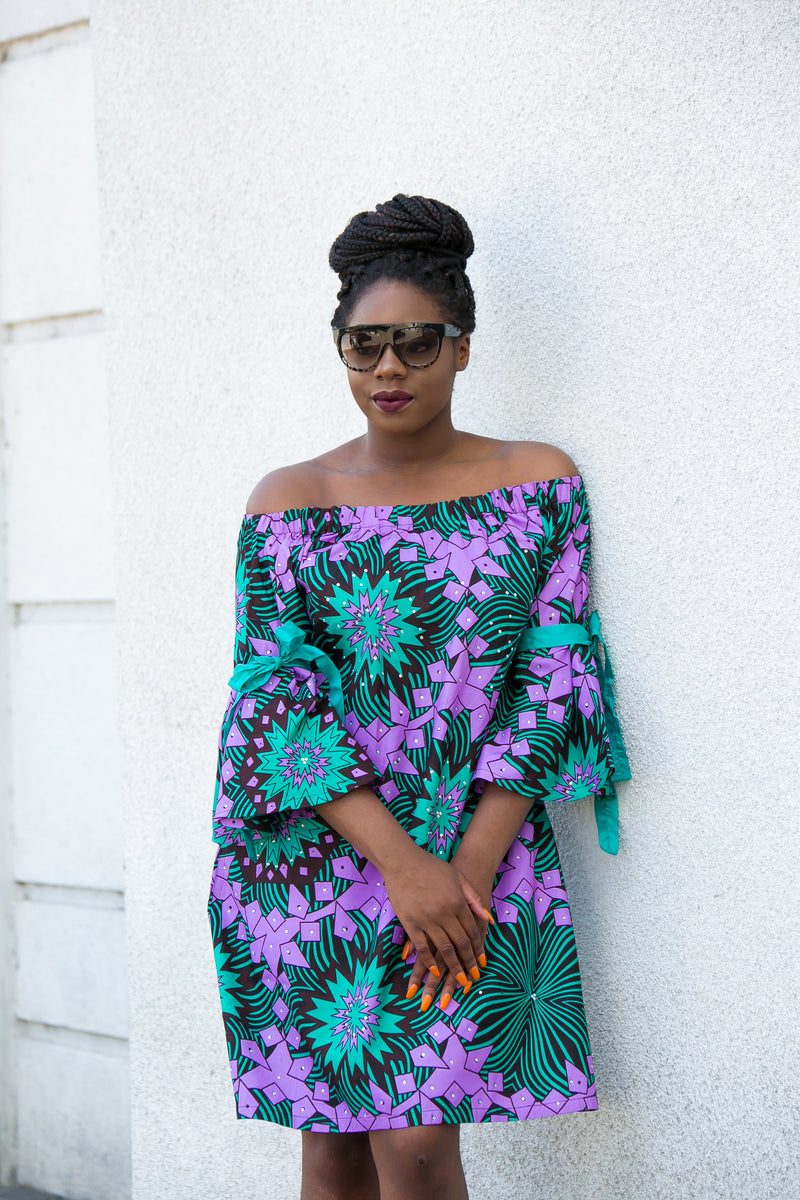 Vanadate bardot purple dress