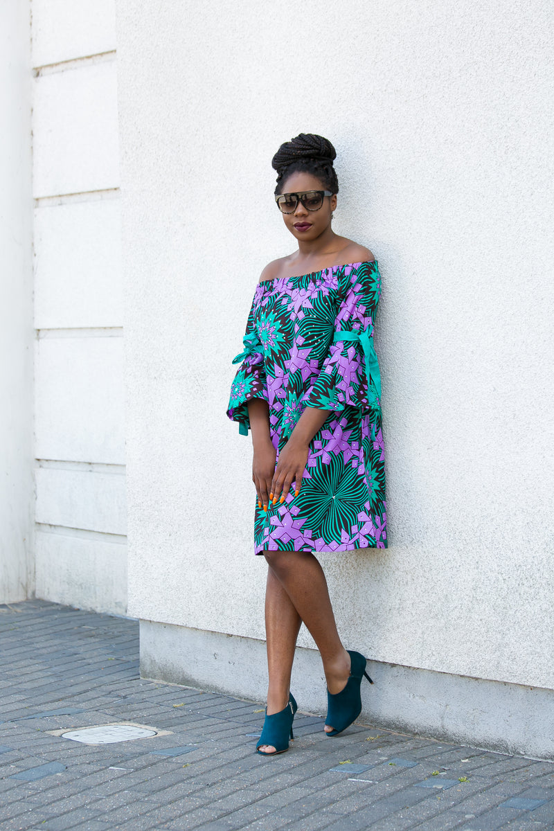 Vanadate bardot purple dress