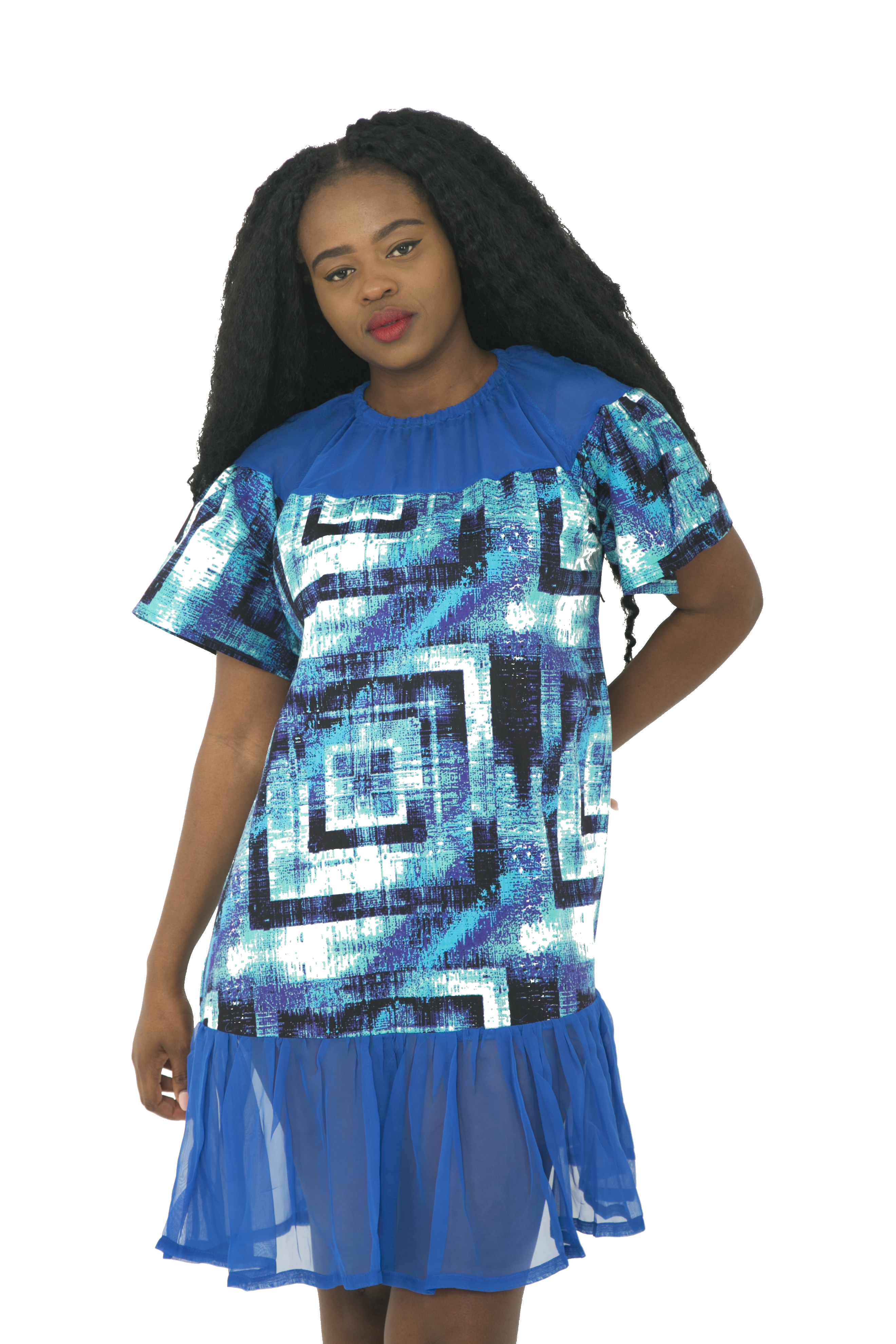 TemAD african print ankara mini knee length dress with chiffon ruffles