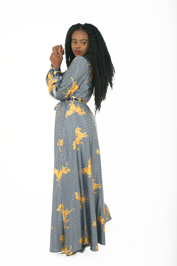 TemAD african print ankara maxi wrap  dress with a silt fully lined long sleeves