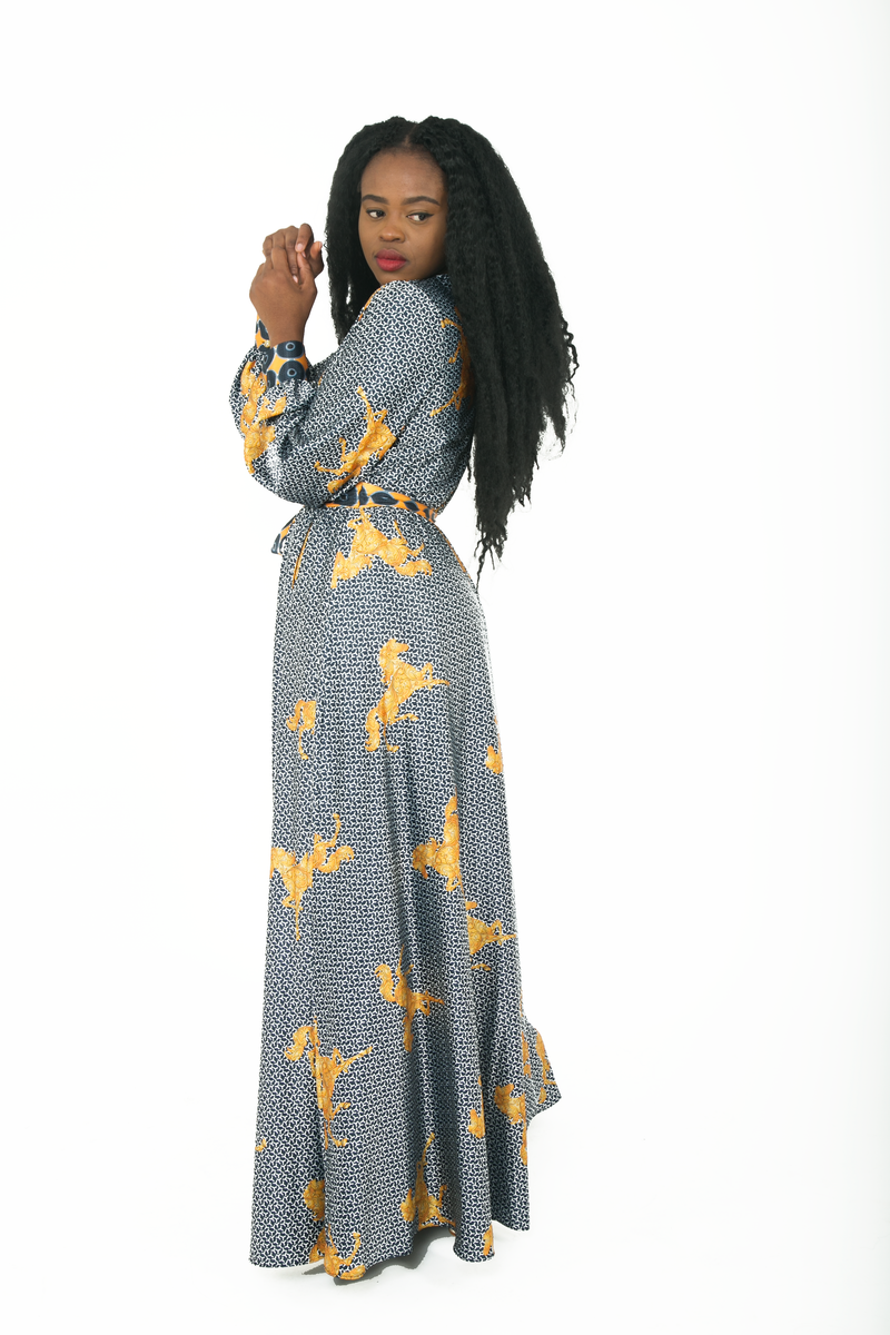 TemAD african print ankara maxi wrap  dress with a silt fully lined long sleeves