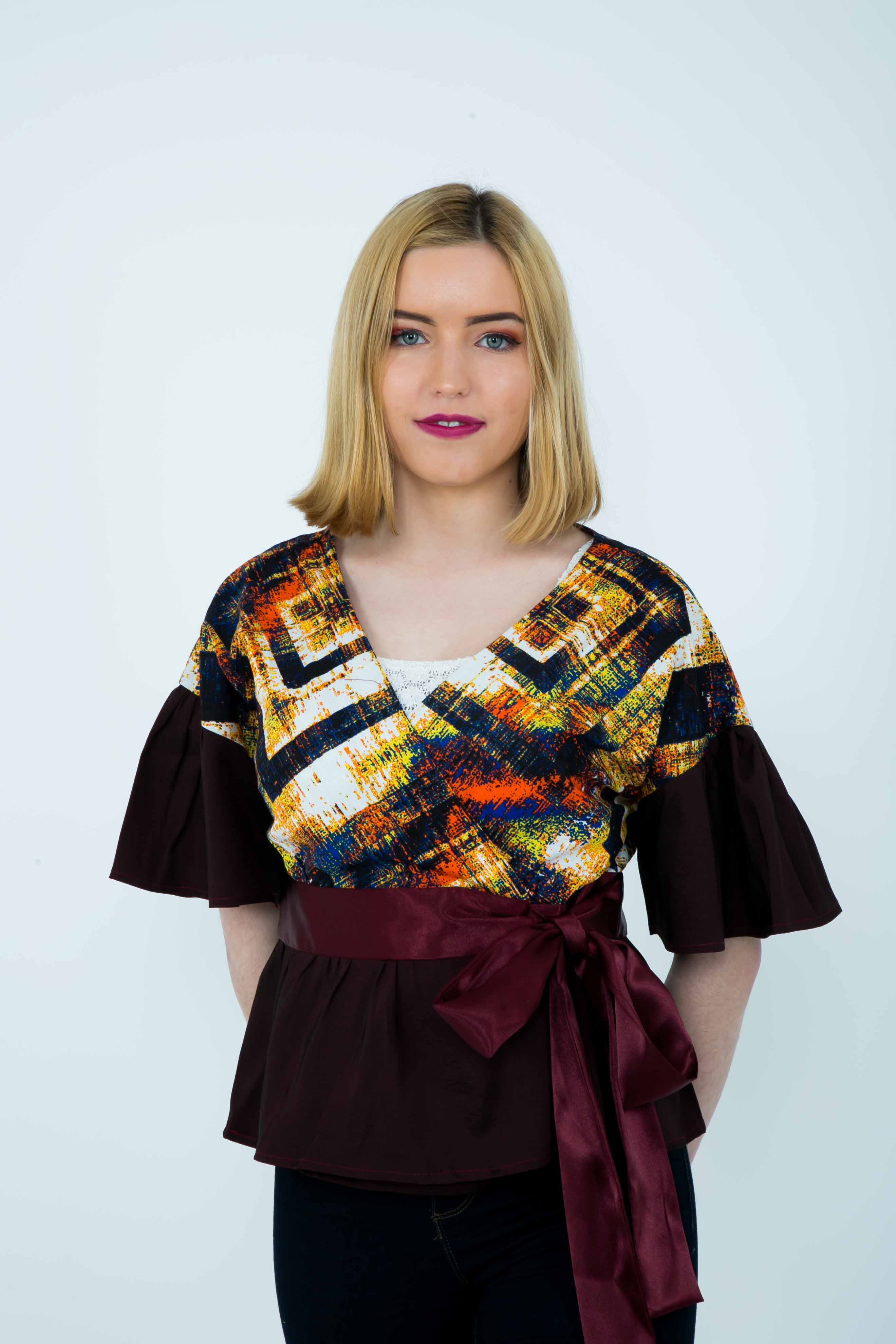 TemAD african print ankara wrap top short sleeves with belt