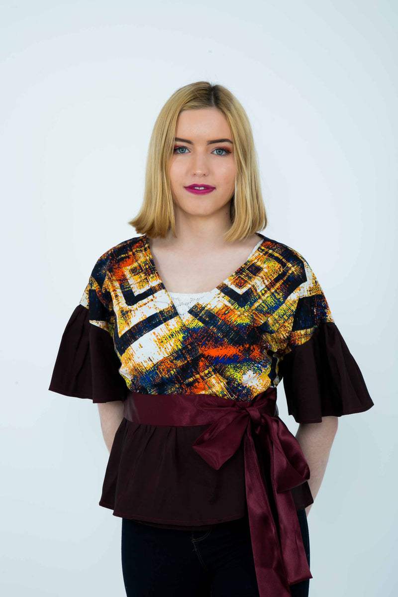 TemAD african print ankara wrap top short sleeves with belt