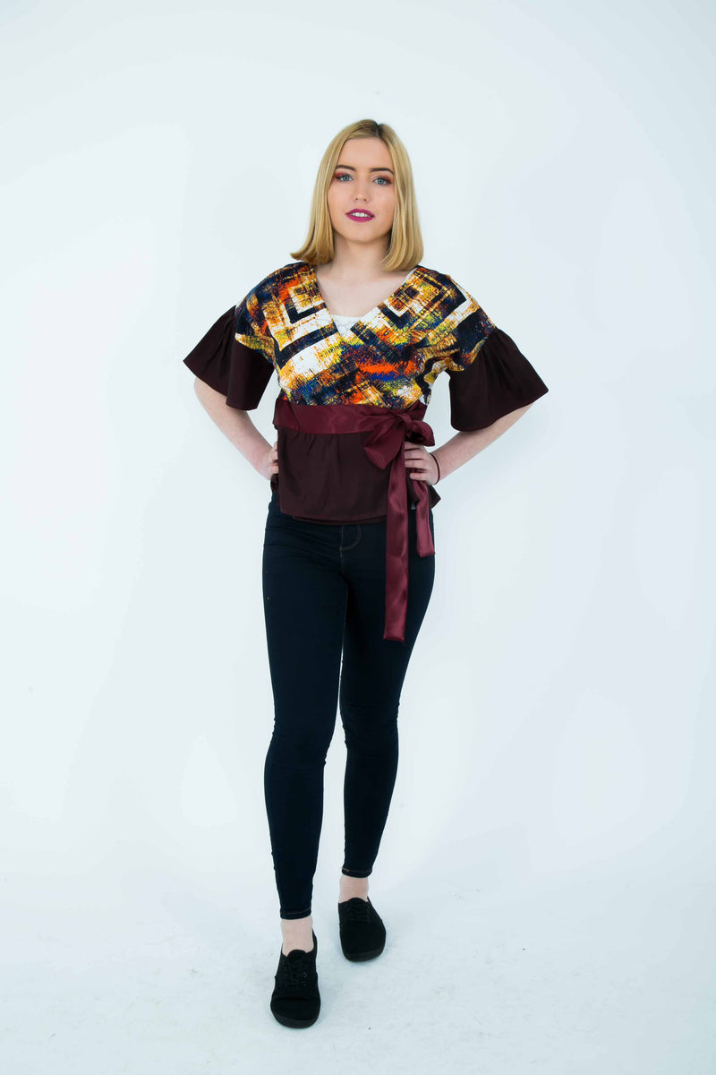 TemAD african print ankara wrap top short sleeves with belt