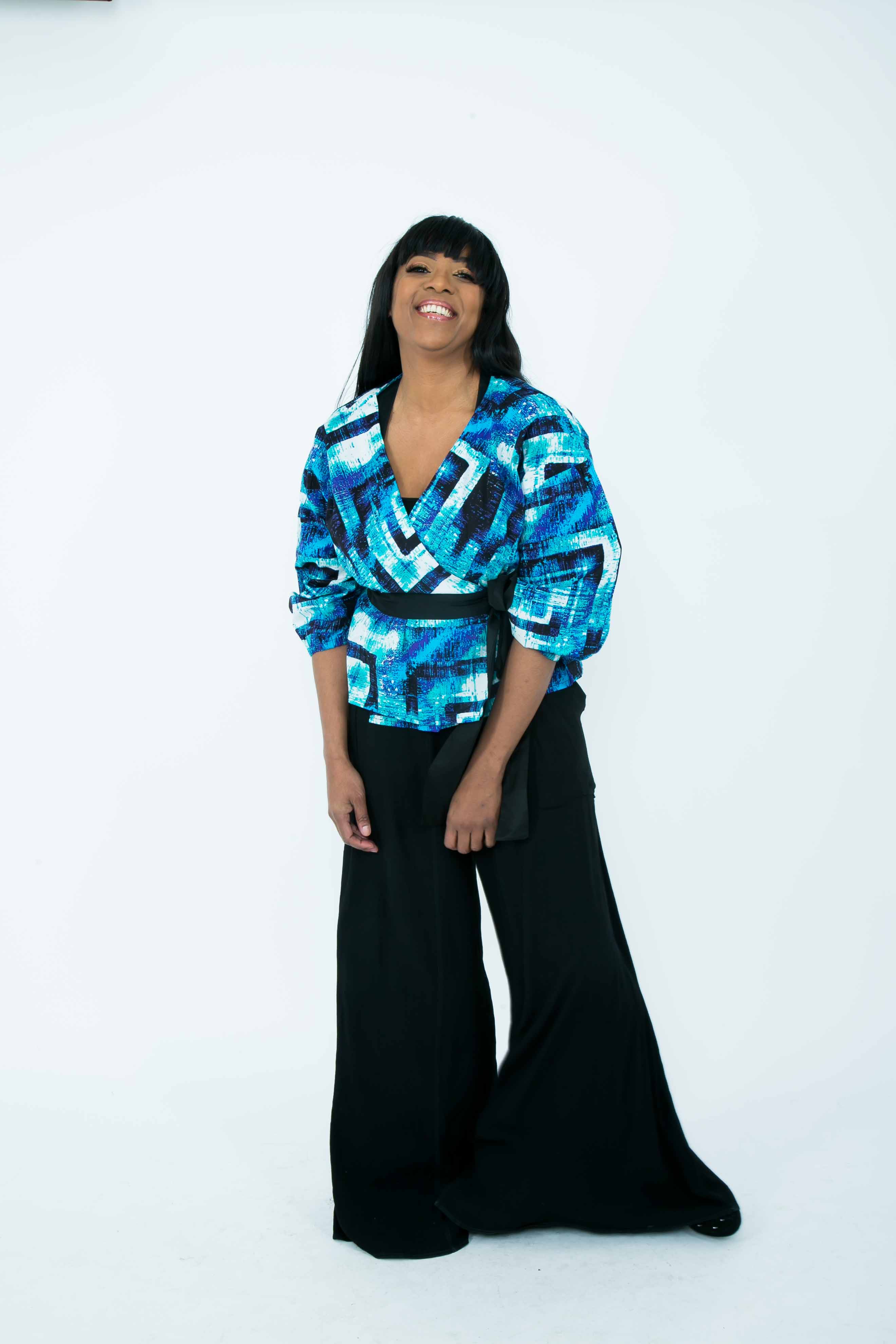 TemAD african print ankara wrap top long sleeves with belt