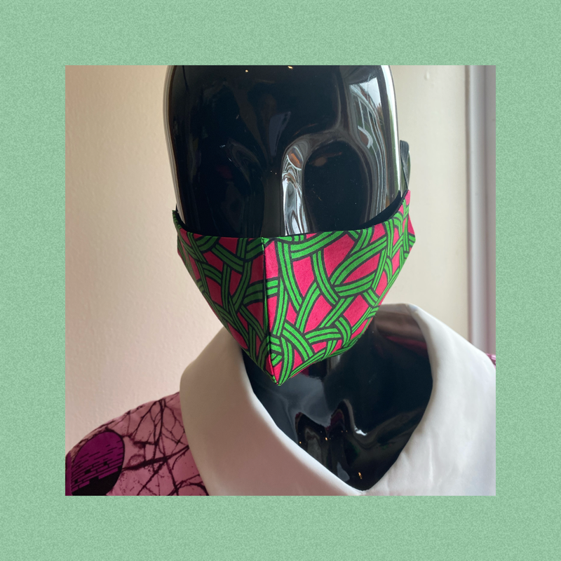 african print face mask - green/ pink