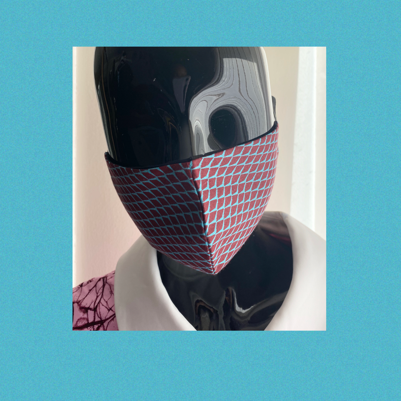 african print face mask - burgundy/turquoise