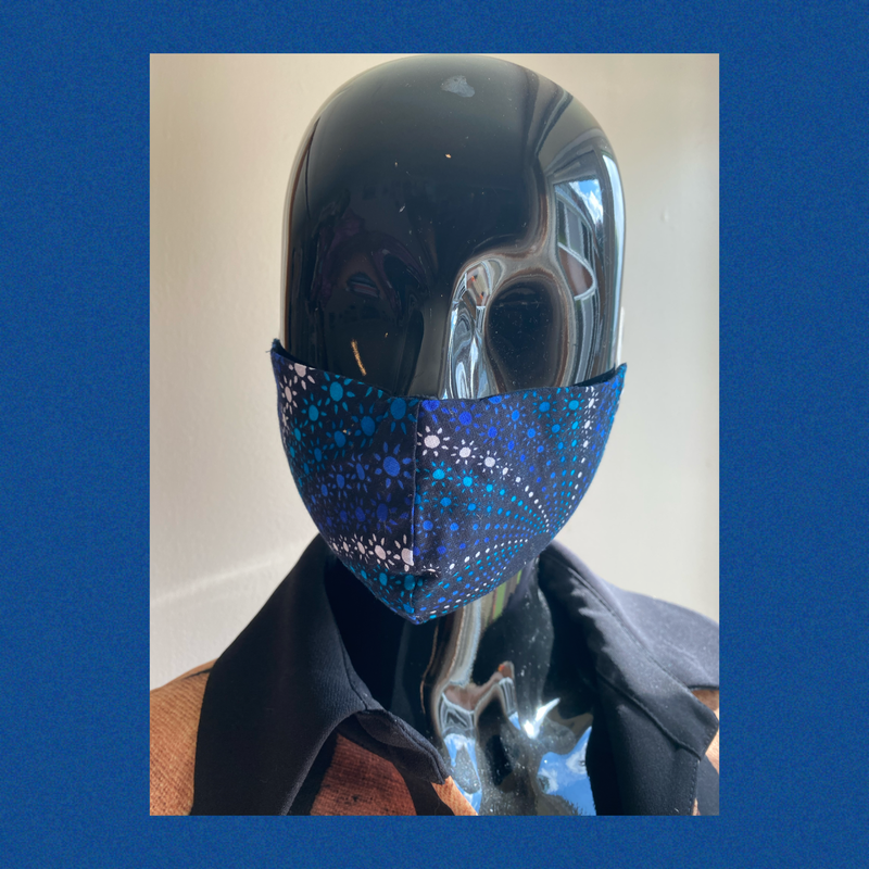 african print face mask - blue sun