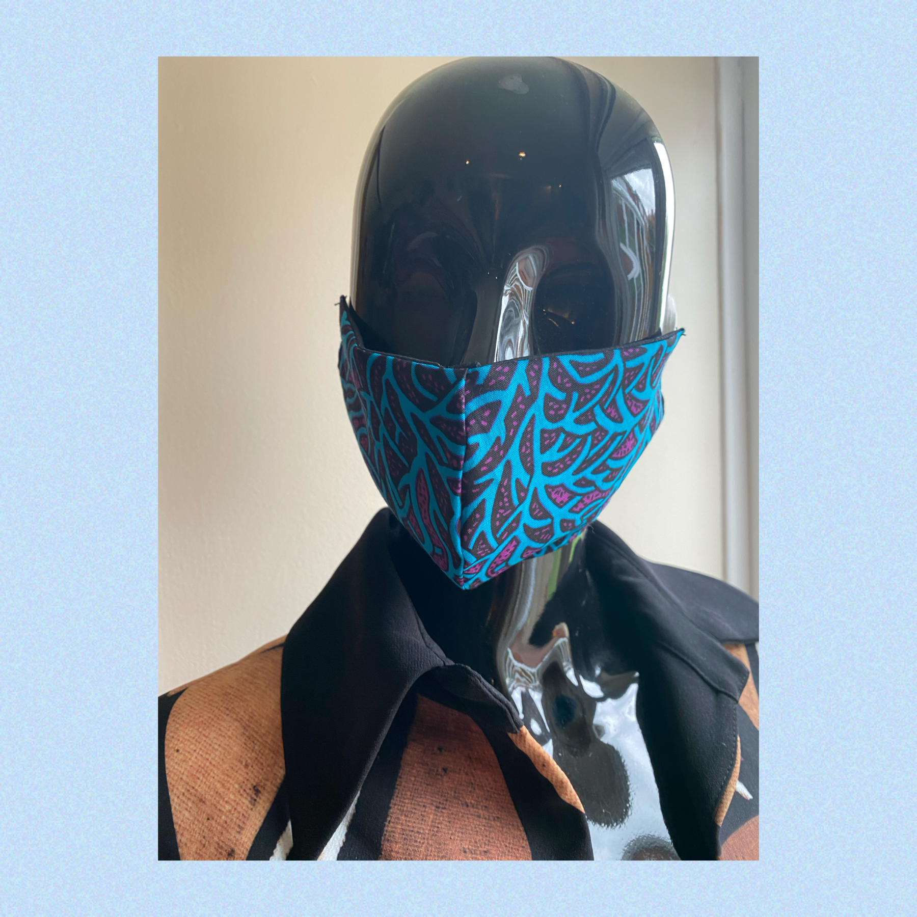 african print face mask - turquoise / purple
