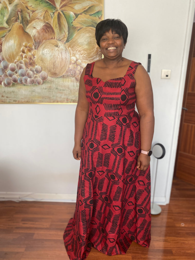 REd and black ankara maxi dress