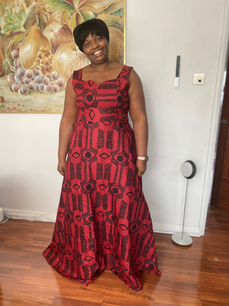 REd and black ankara maxi dress