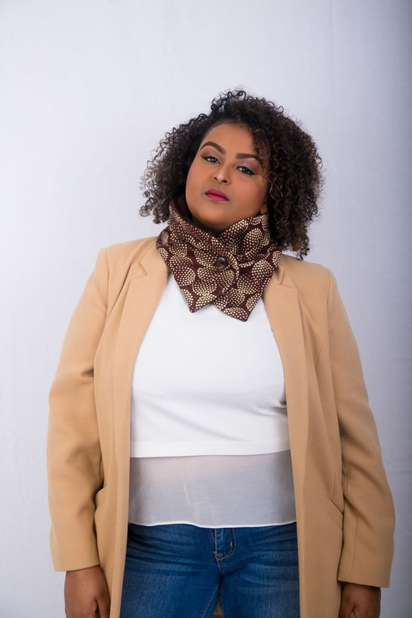 Ankara Snood with one button - Brown 1