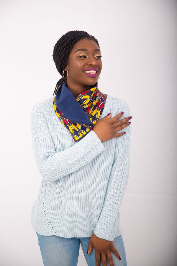 Ankara Snood with one button - Yellow 4