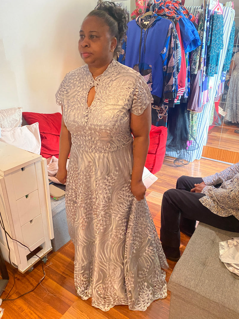 Silver wedding guest dress