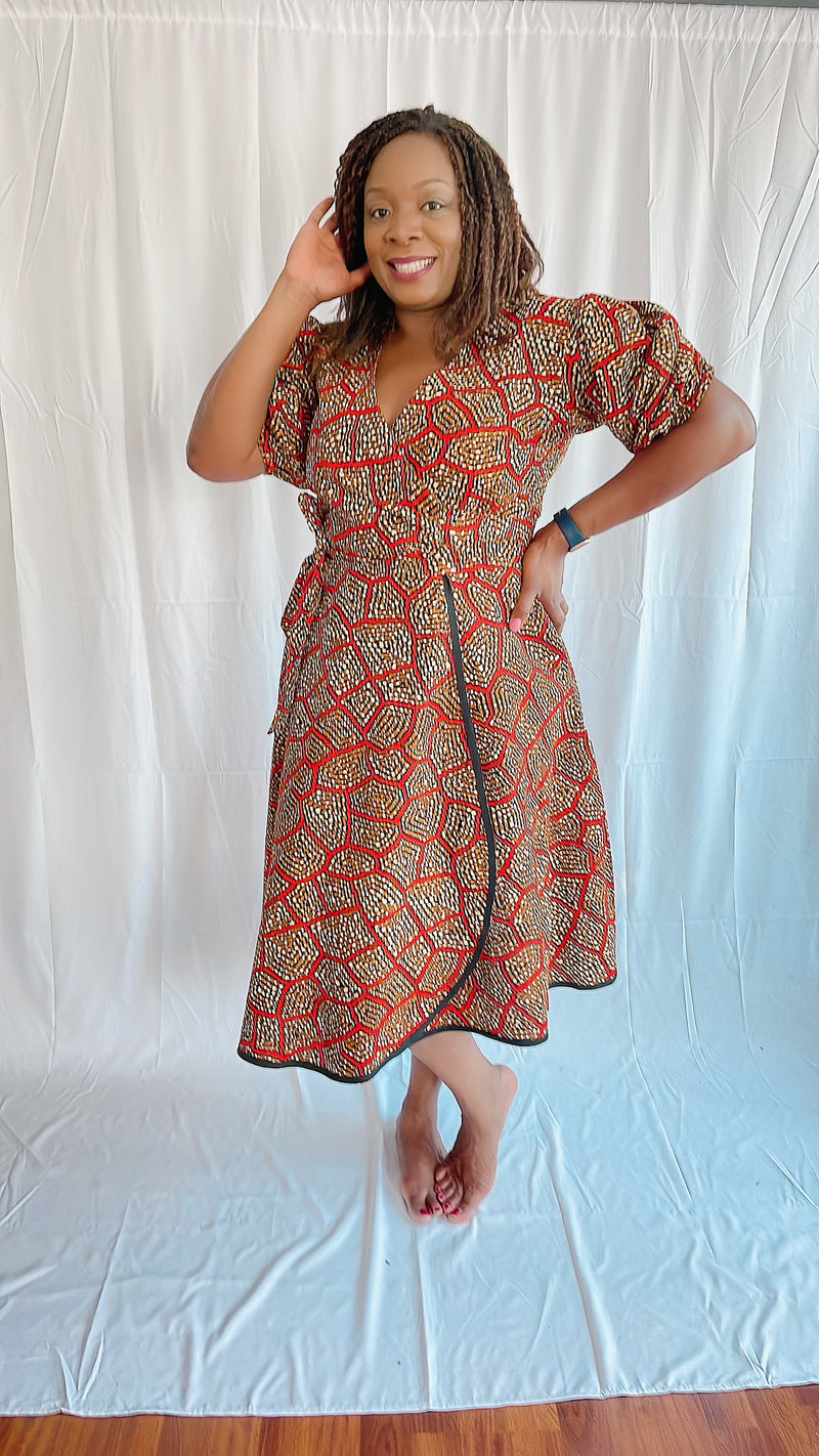 Woodgrain  African Print Ankara Midi wrap dress