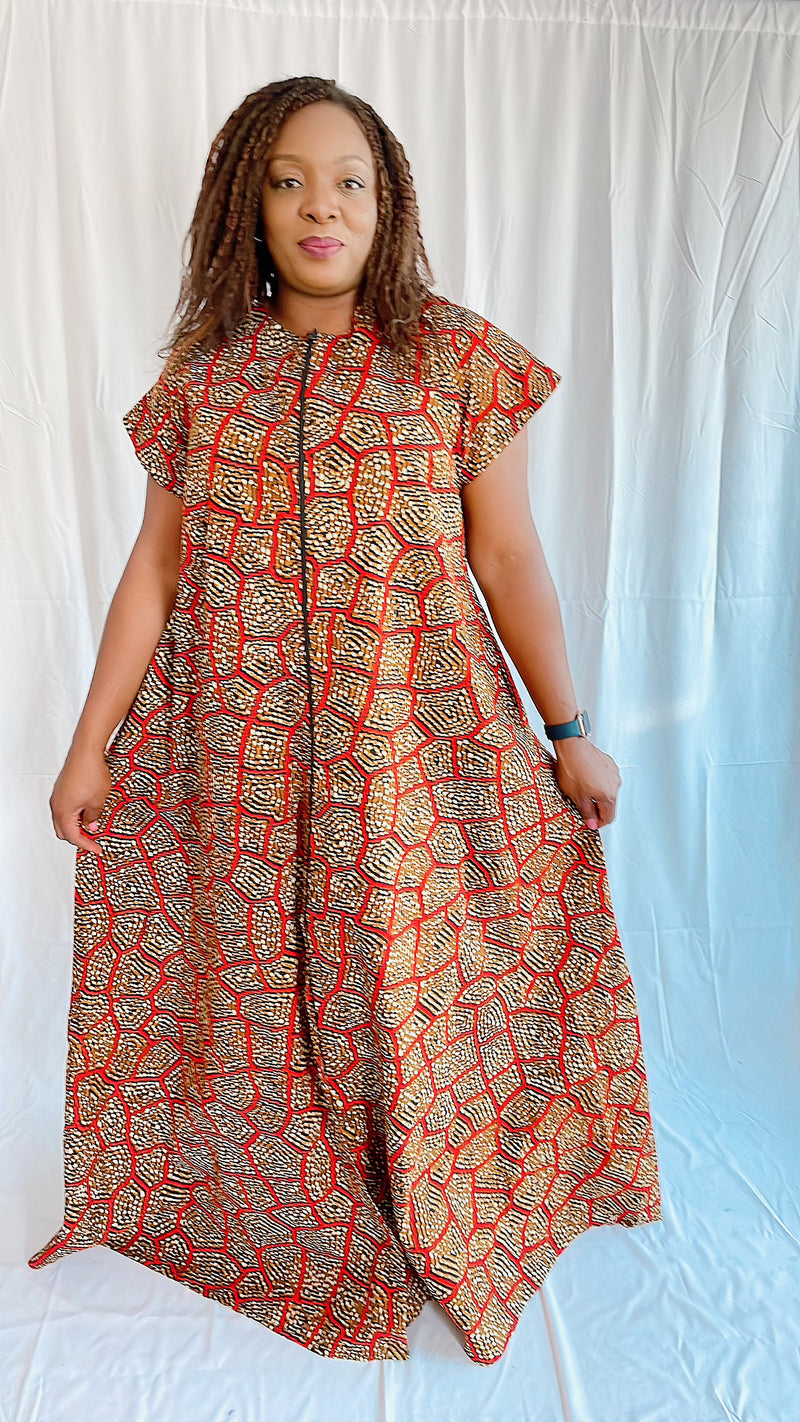 temad collections liquorice maxi front zipper belted african print ankara maxi dress 