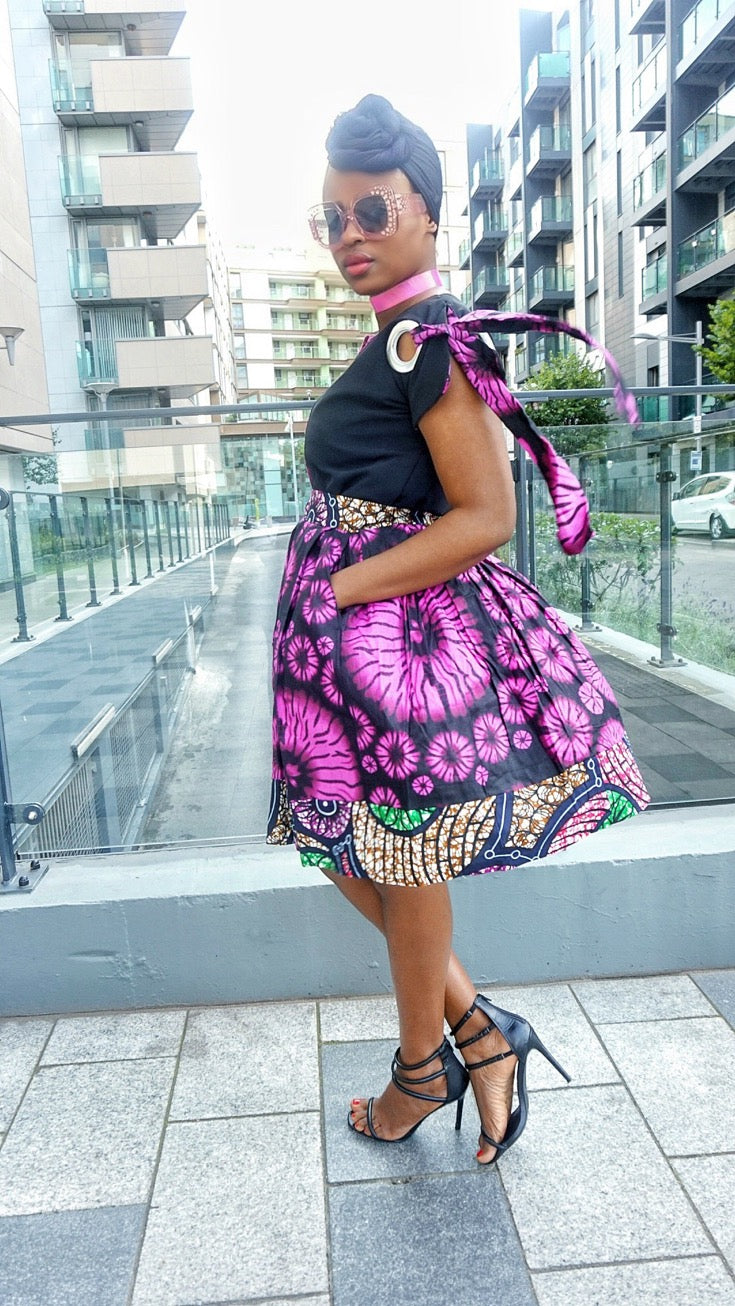 TemAD African print Ankara  skirt with stripe details and top