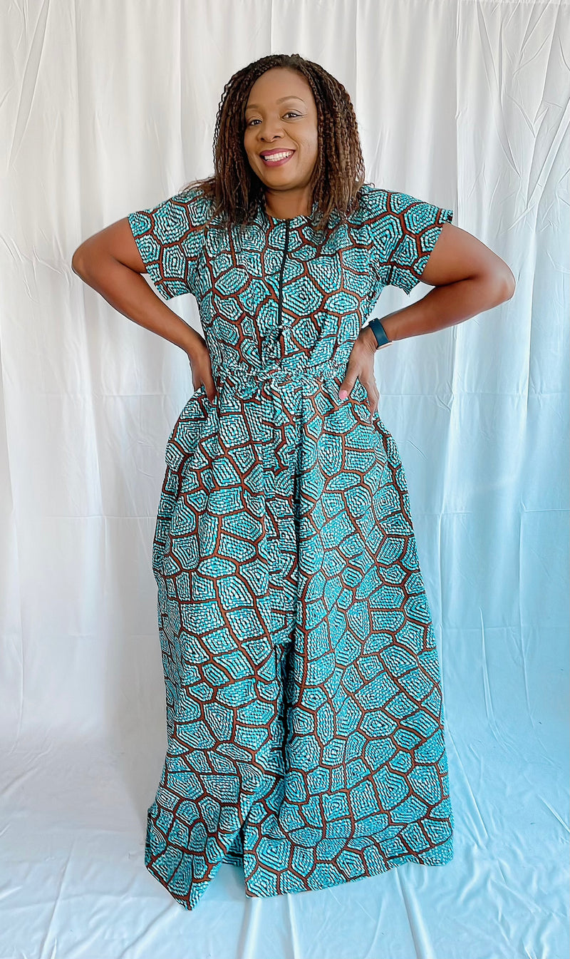 temad collections liquorice maxi front zipper belted african print ankara maxi dress 