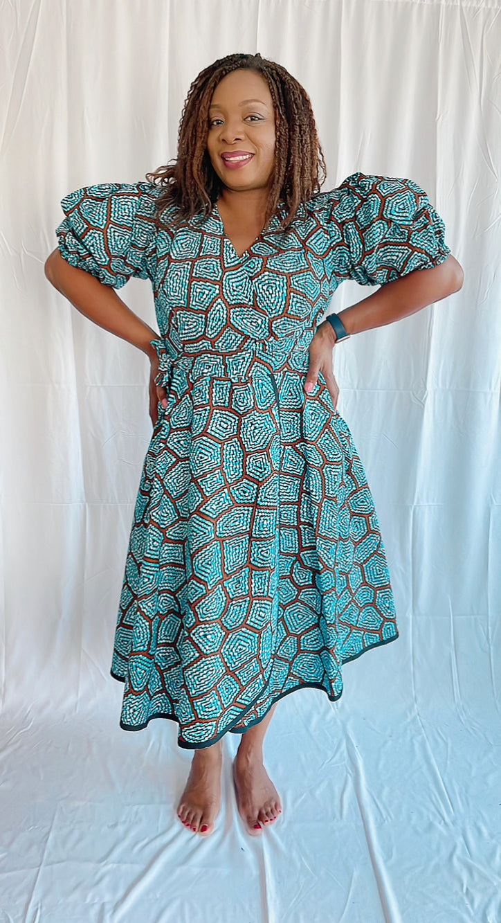 Woodgrain  African Print Ankara Midi wrap dress
