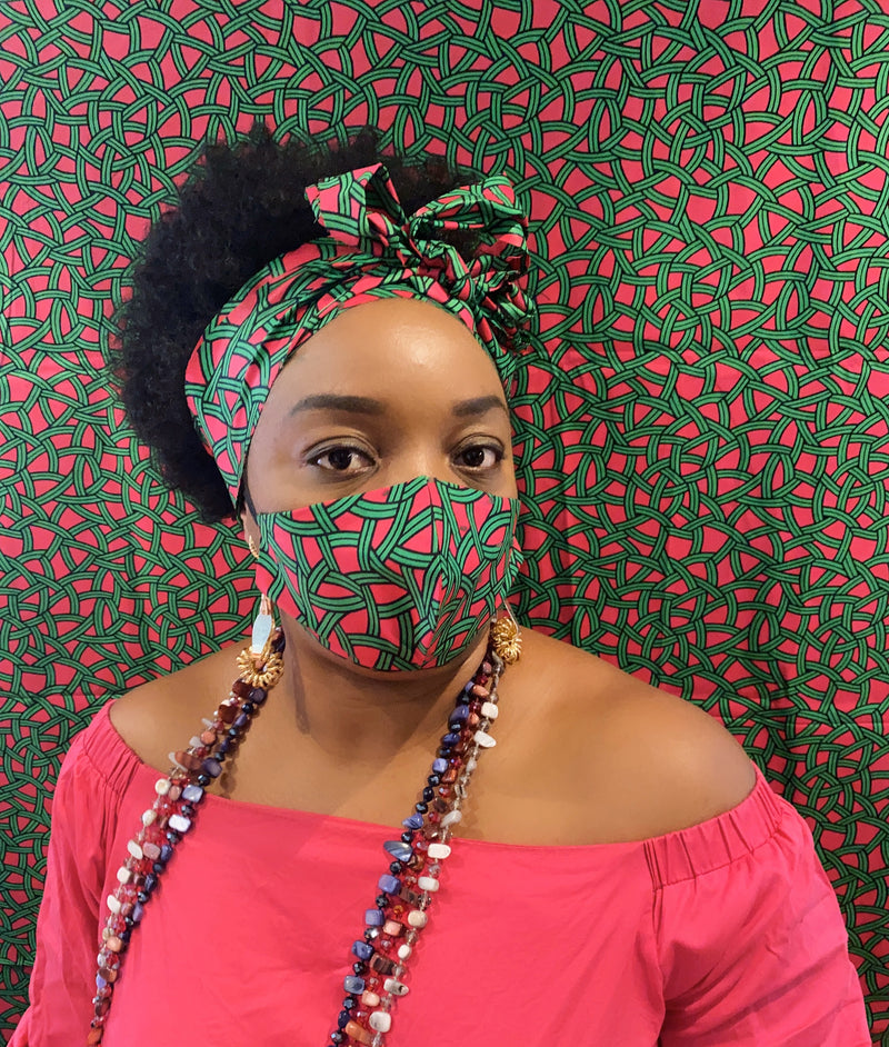 african print face mask- pink /green temadcollections