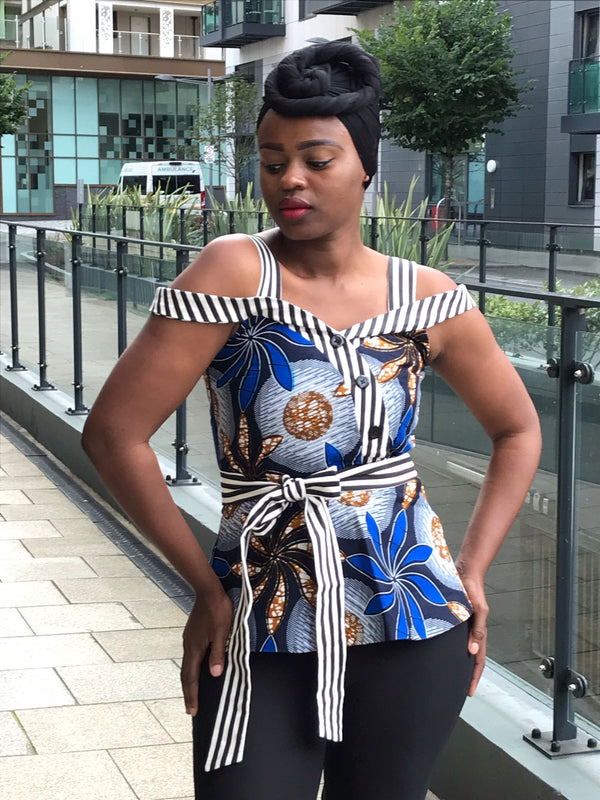 African print Ankara  peplum top with stripe details and skirt TemAD