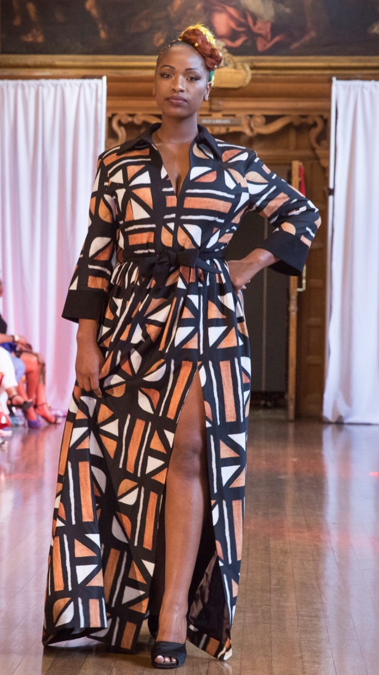 TemAD african print maxi dress with a slit and belt ankara print floor length