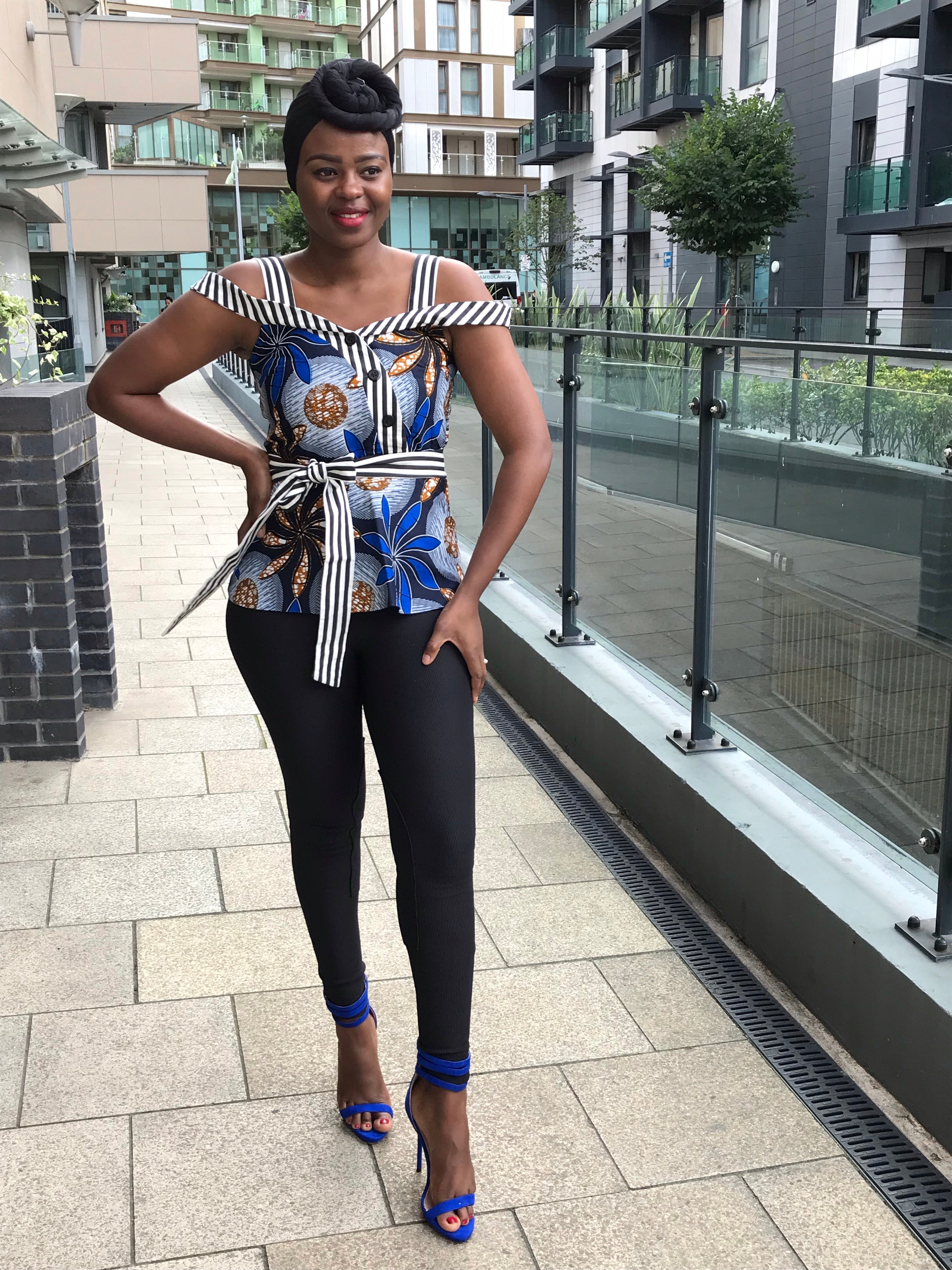 African print Ankara  peplum top with stripe details and skirt  TemAD