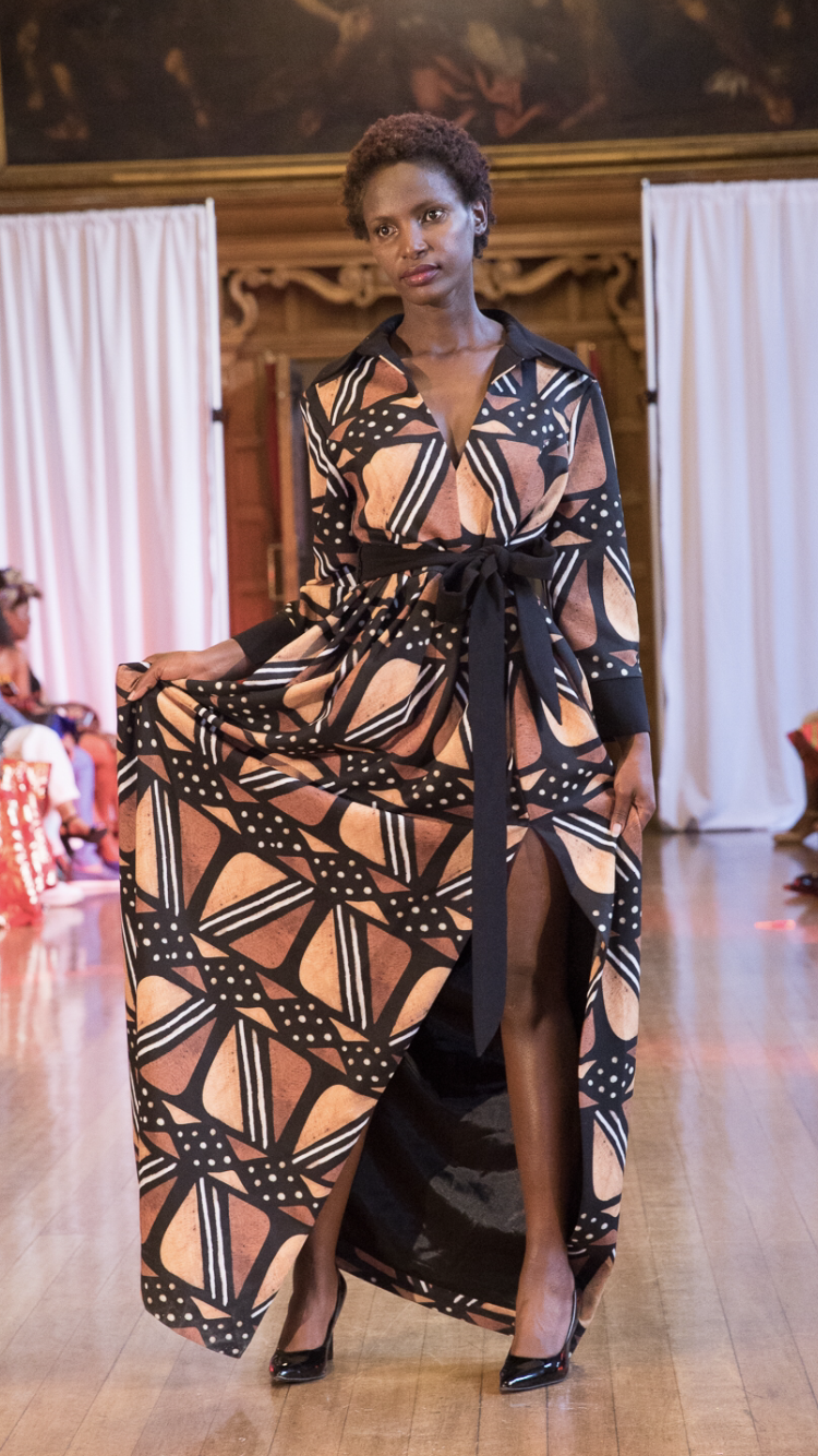 TemAD african print maxi dress with a slit and belt ankara print floor length