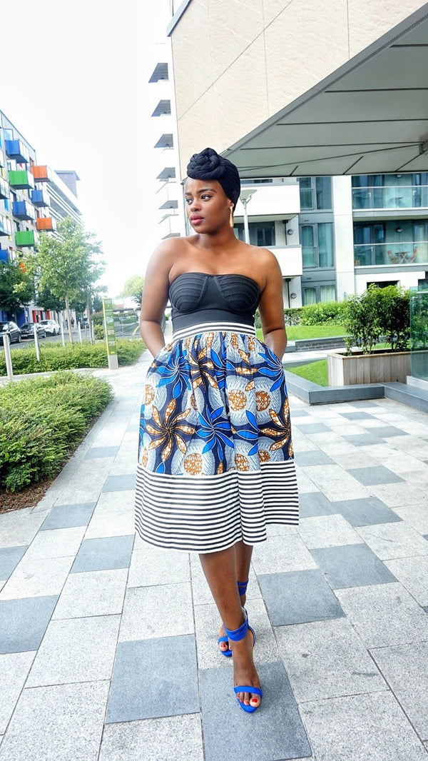 TemAD African print Ankara  skirt with stripe details and top